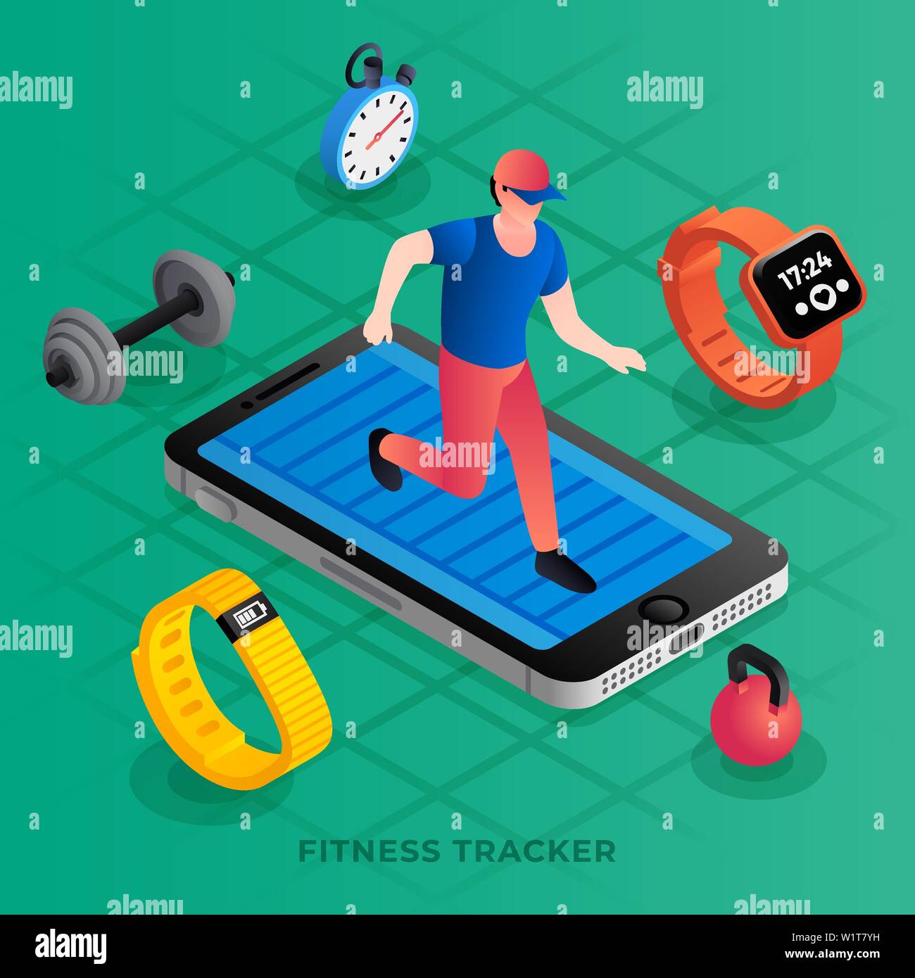 Modern fitness tracker concept background. Isometric illustration of ...