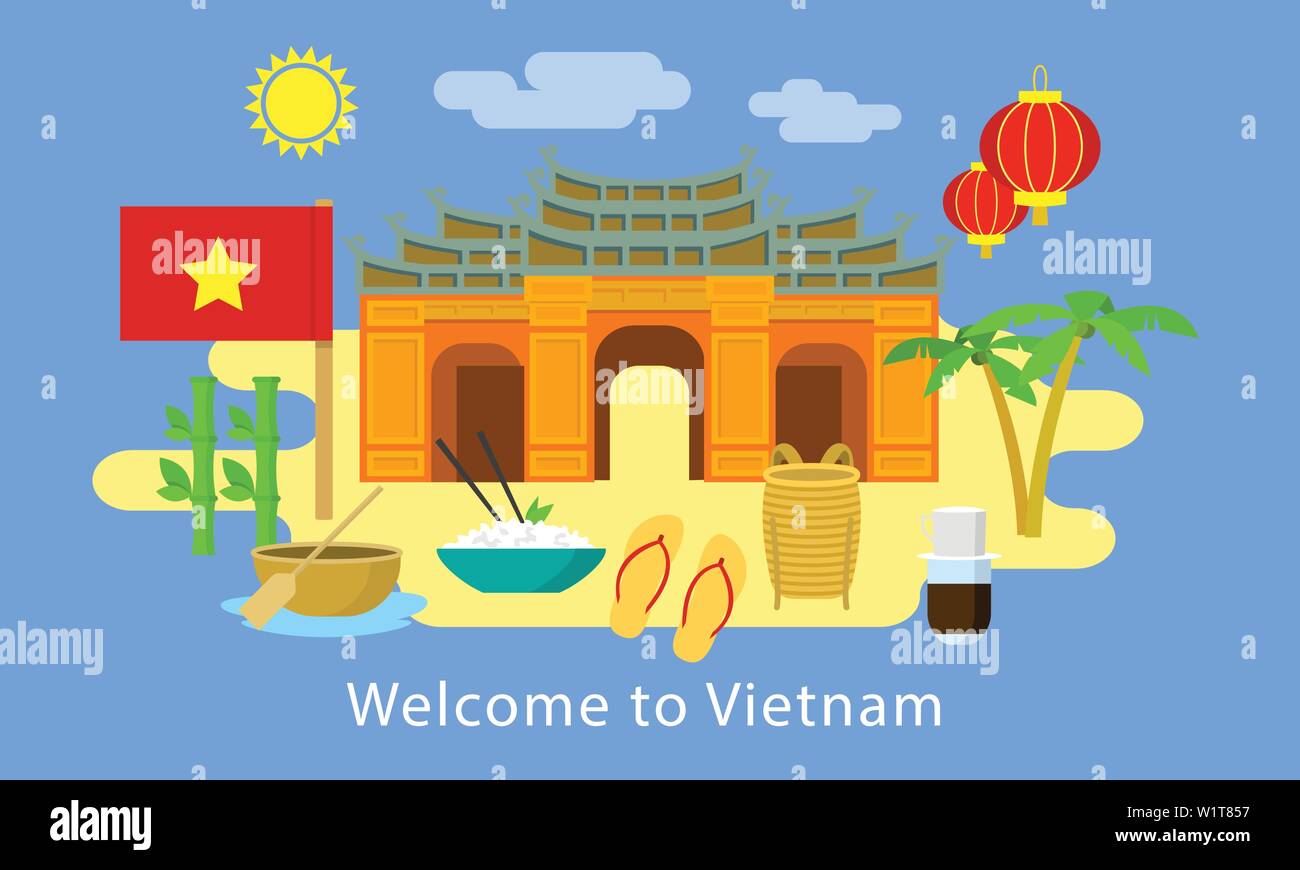 Welcome To Vietnam Concept Banner Flat Style Stock Vector Art