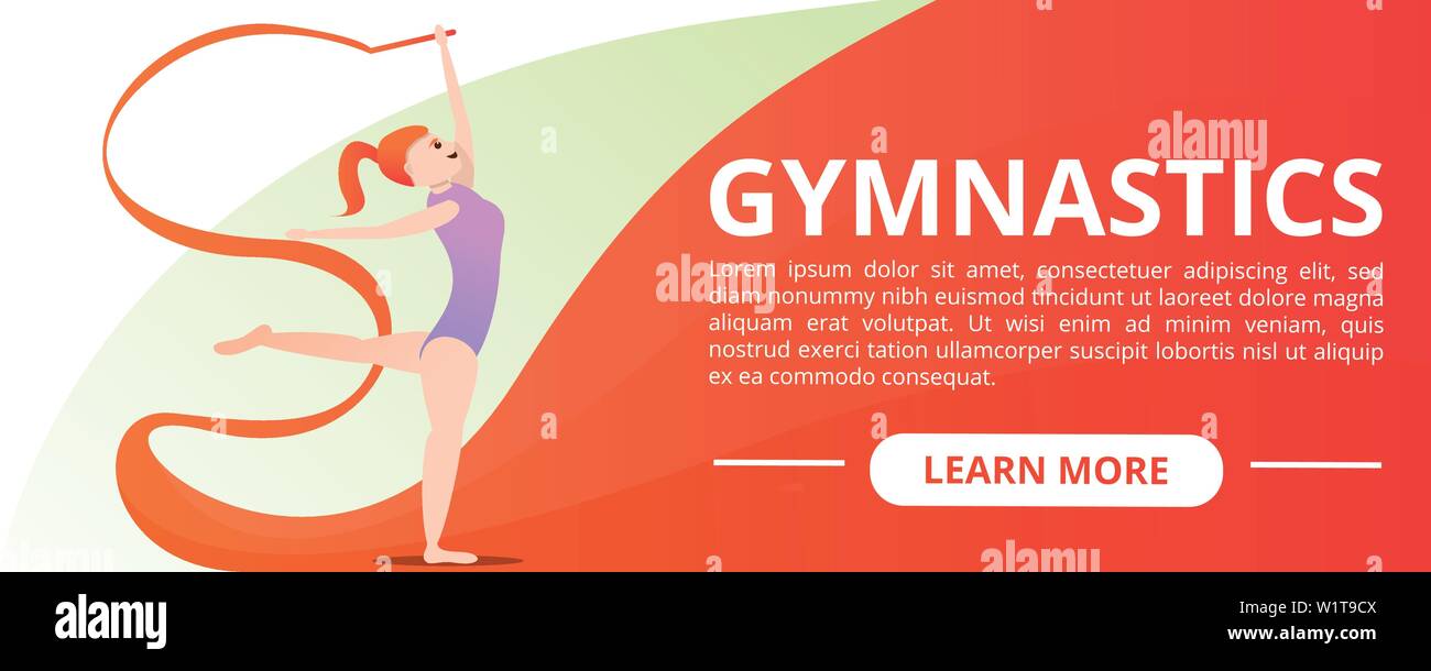 Woman gymnastics concept banner. Cartoon illustration of woman