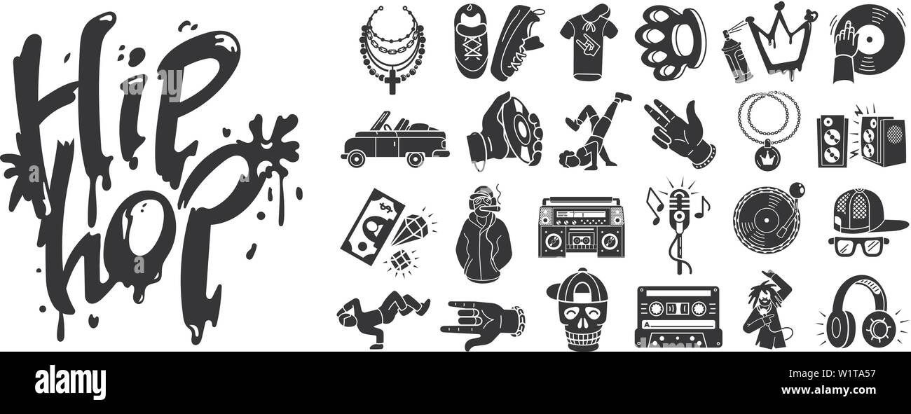 Hiphop icons set, simple style Stock Vector