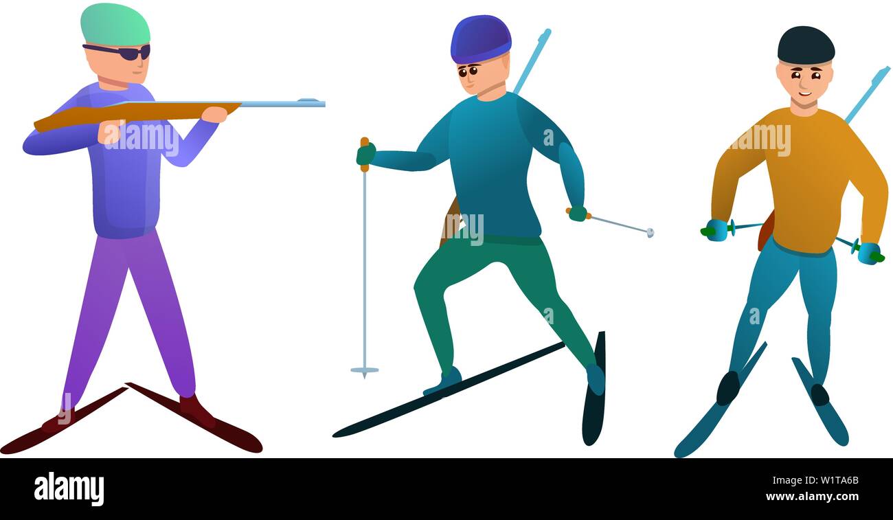 Biathlon icons set. Cartoon set of biathlon vector icons for web design Stock Vector