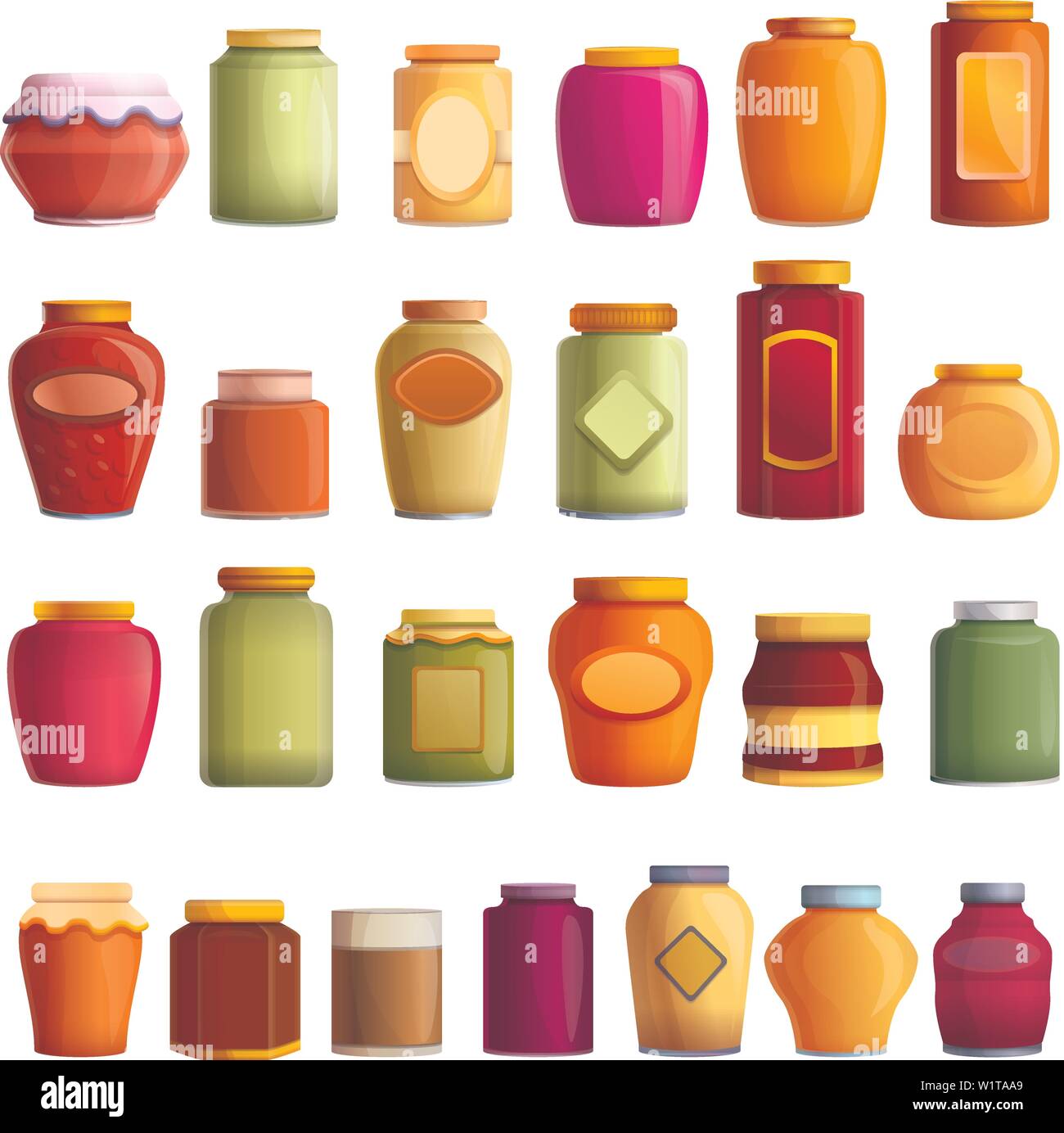 Jam jar icons set. Cartoon set of jam jar vector icons for web design