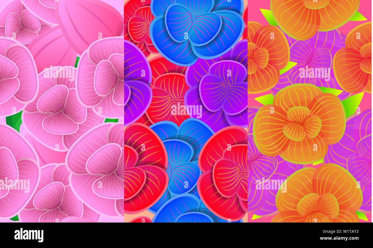 Orchid pattern set. Cartoon illustration of orchid vector pattern set for web design Stock Vector