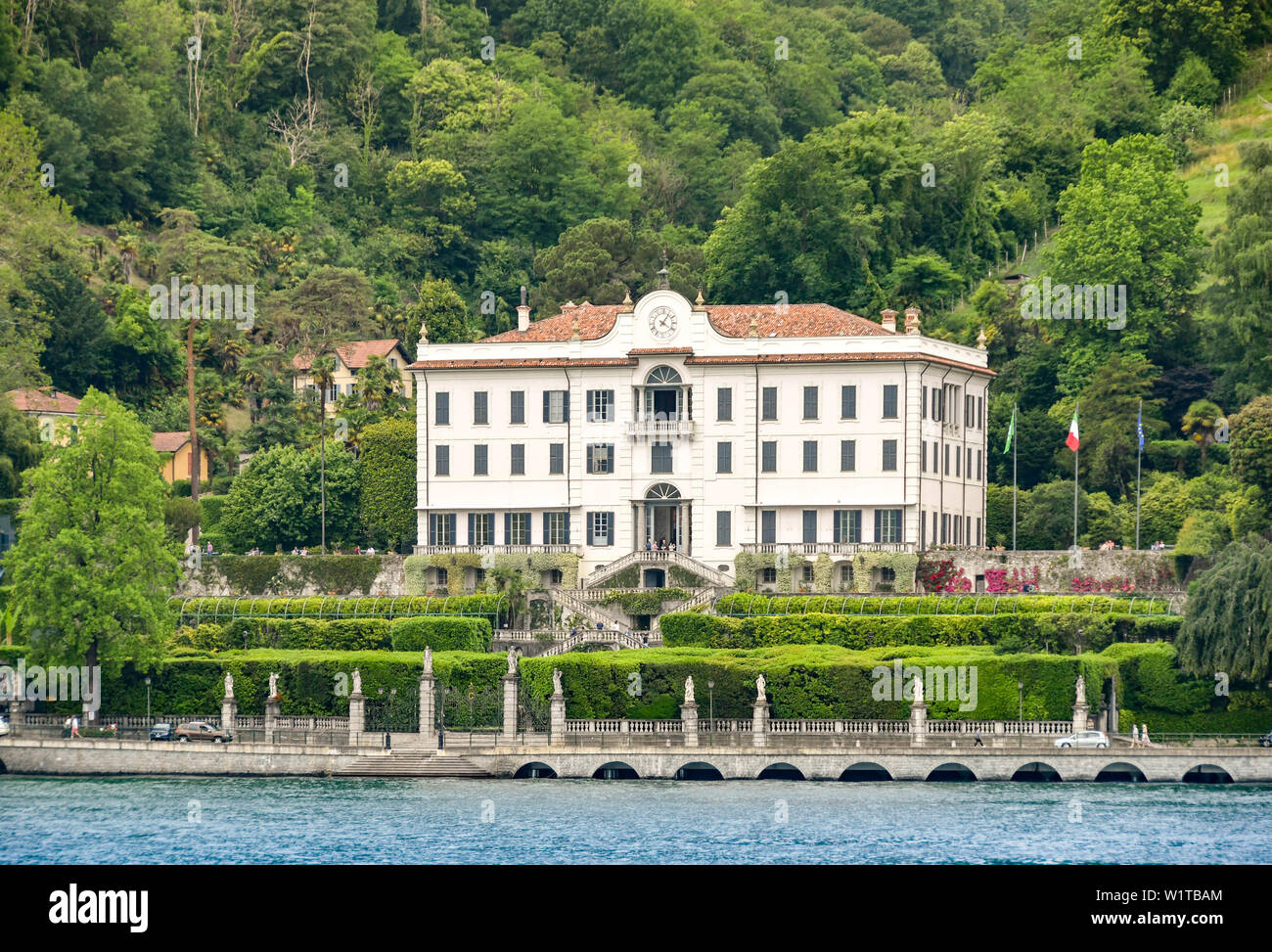 TREMEZZO, LAKE COMO, ITALY - JUNE 2019: Exterior view of the front of the Villa Carlotta in Tremezzo on Lake Como. Stock Photo