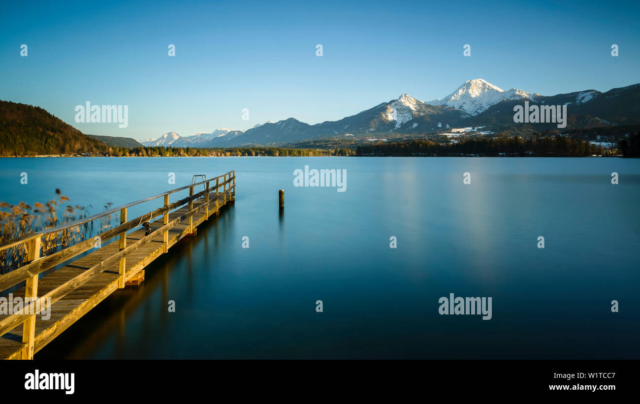 jetty at lake Faaker, Villach region, Carinthia, Austria Stock Photo