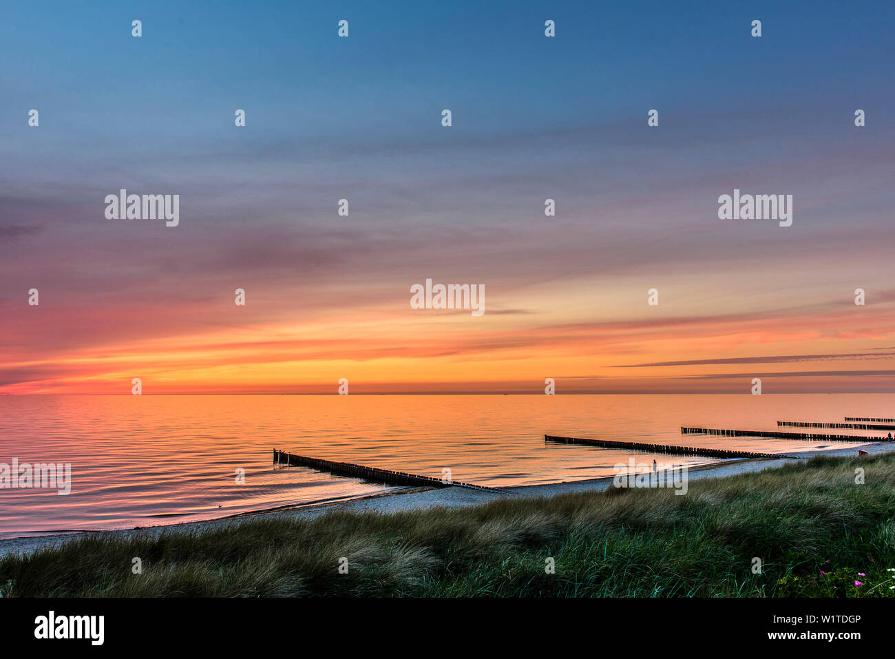 Beach in the sunset of Ahrenshoop, Fischland, Ostseeküste, Mecklenburg-Western Pomerania, Germany Stock Photo
