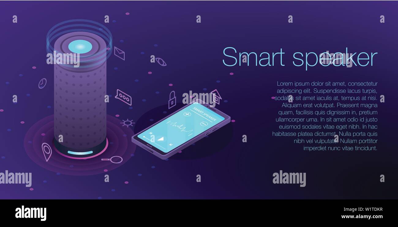 Home smart speaker concept banner, isometric style Stock Vector