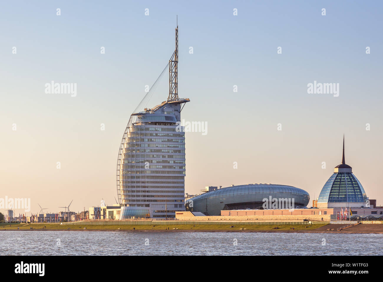 View of Havenwelt and Atlantik Hotel sail City, Klimahaus and Mediterraneo in Bremerhaven, Hanseatic City Bremen, North Sea coast, Northern Germany, G Stock Photo