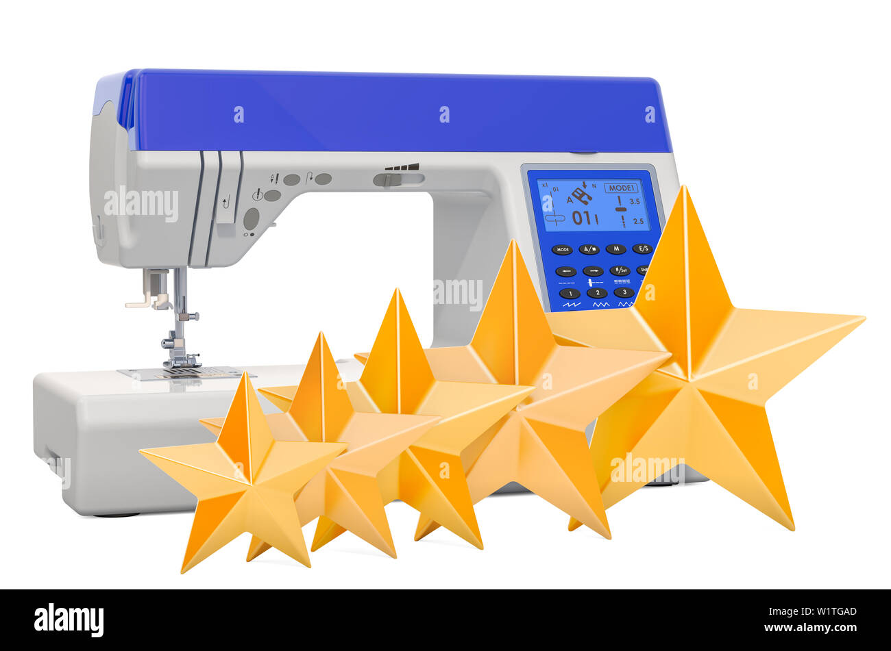 Customer rating of sewing machine, concept. 3D rendering isolated on