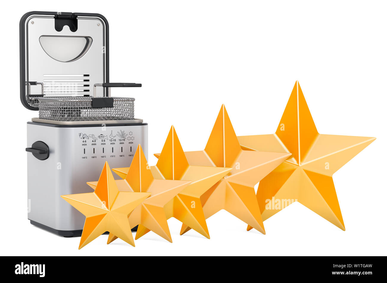 Customer rating of domestic deep fryer, concept. 3D rendering isolated