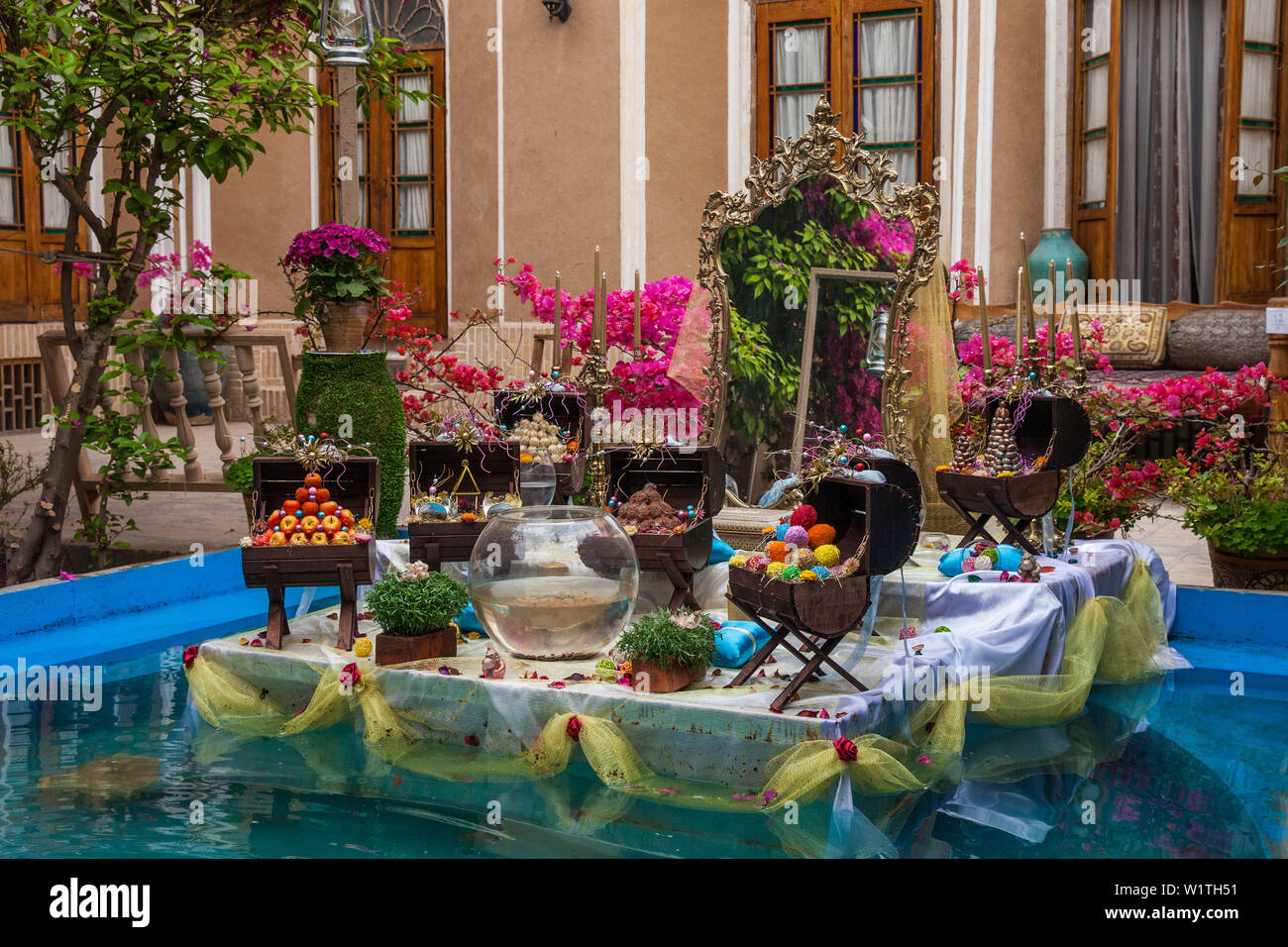 Haft sind table over nowruz, Iran, Asia Stock Photo