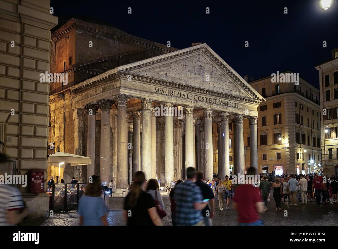 The Pantheon at night on June 2019 in Rome, Italy Stock Photo