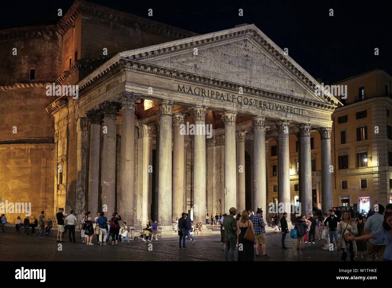 The Pantheon at night on June 2019 in Rome, Italy Stock Photo