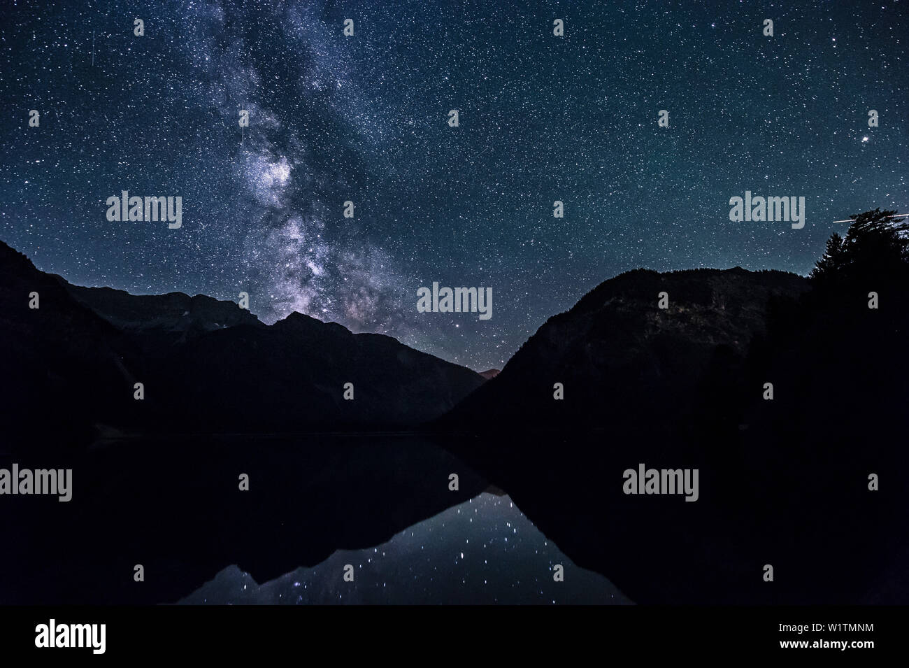 Landscape at Plansee by night, Plansee, Reutte, Tirol, austria, europe. Stock Photo