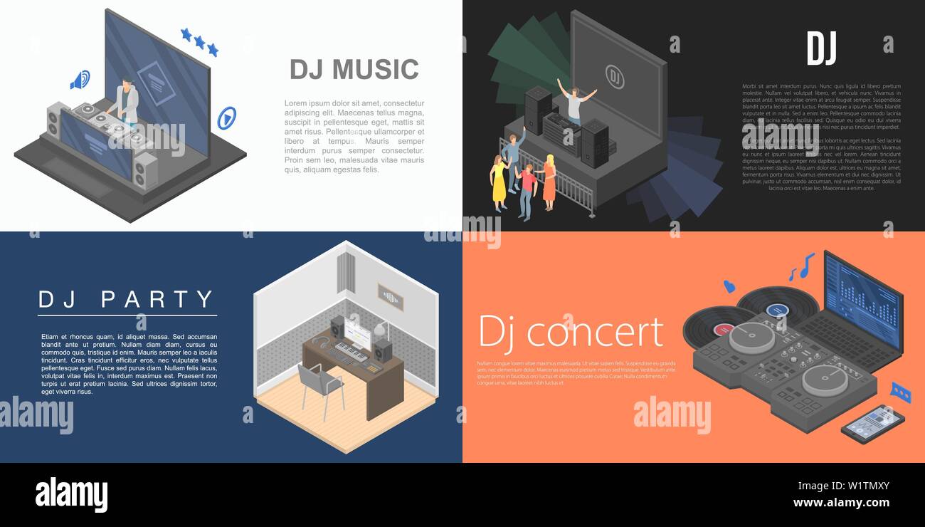 Dj banner set, isometric style Stock Vector