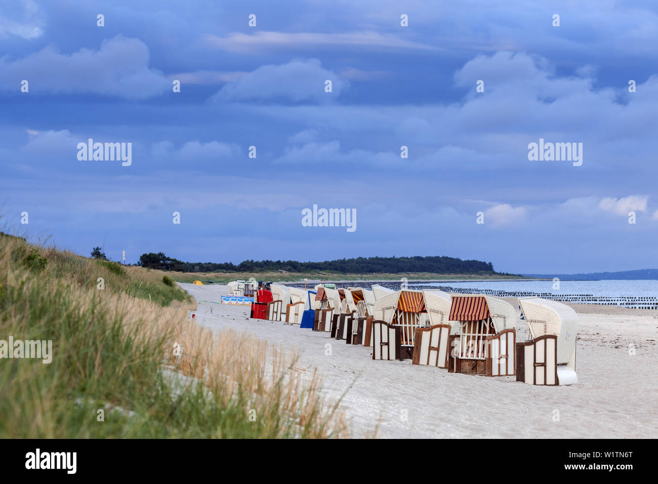 Beach chairs on the beach, Vitte, Island Hiddensee, Baltic coast, Mecklenburg-Western Pomerania, Northern Germany, Germany, Europa Stock Photo
