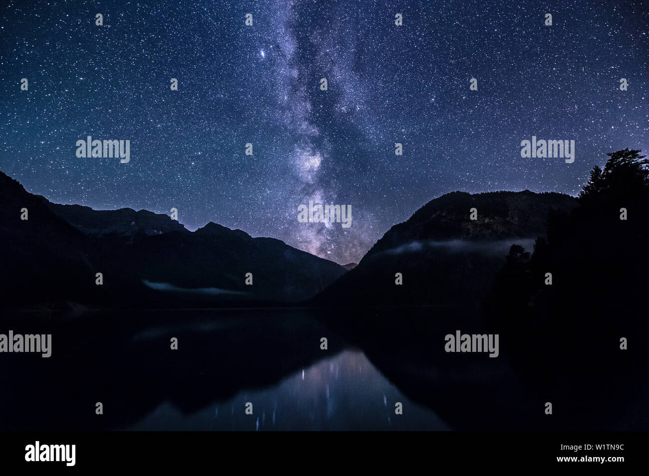 Landscape at Plansee by night, Plansee, Reutte, Tirol, austria, europe. Stock Photo