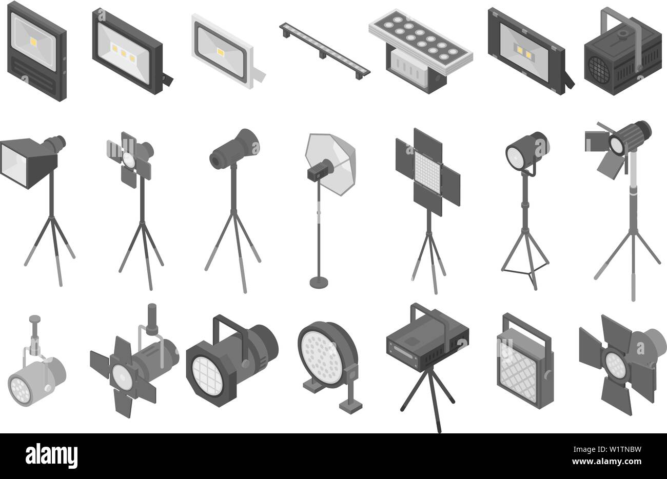 Spotlight icons set, isometric style Stock Vector