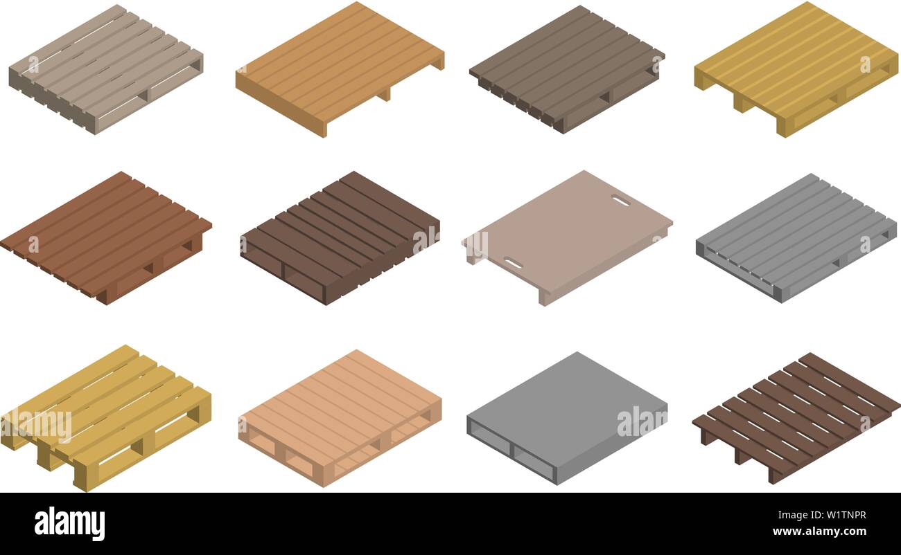 Pallet icons set, isometric style Stock Vector
