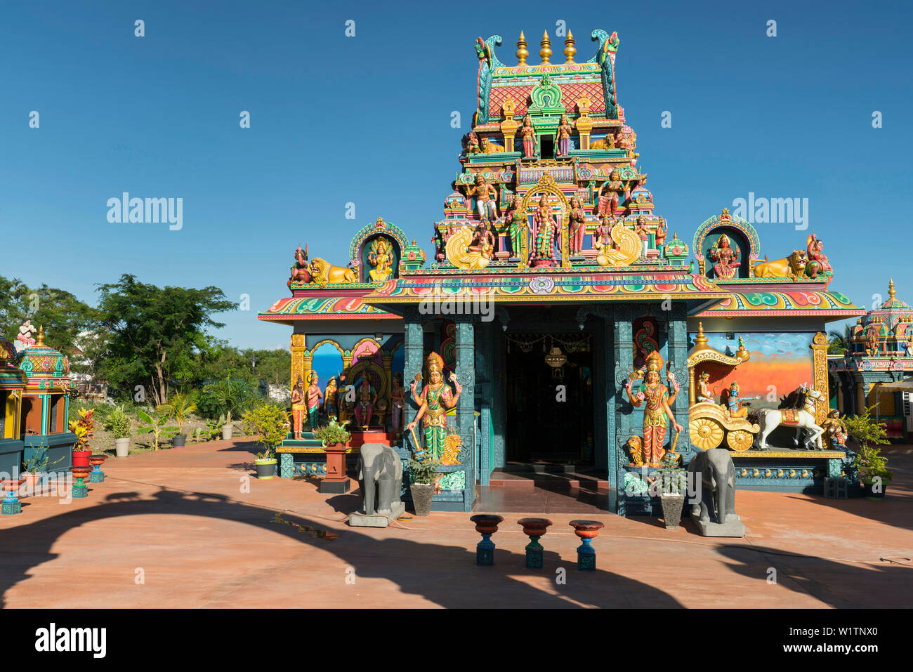 Hindu temple in the rue Jacques Prévert, La Possession, Reunion, France Stock Photo