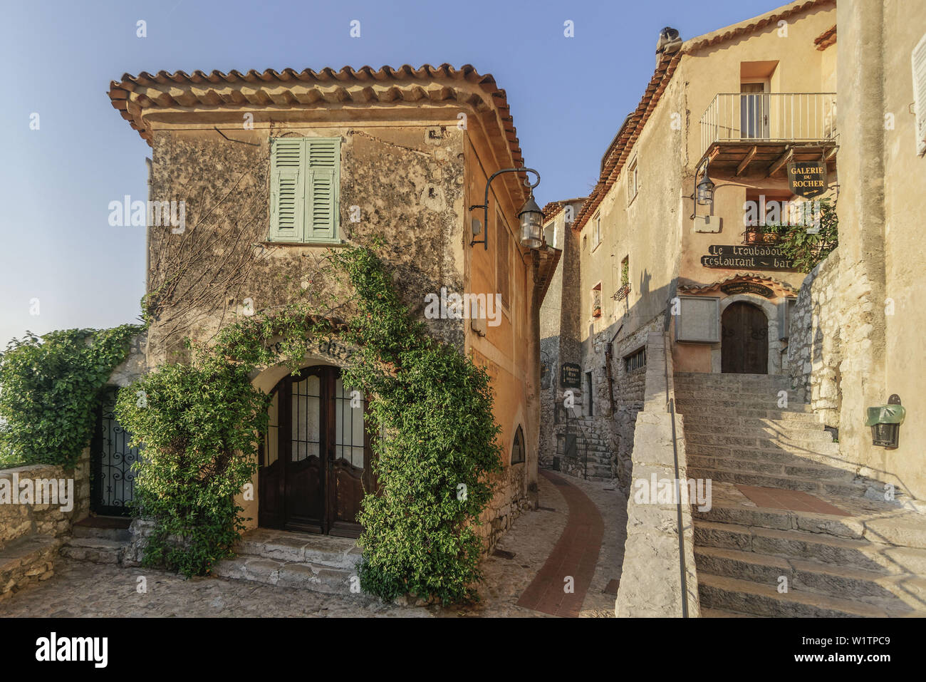 Jasmine covered entryway, Eze Village, Historic town, Medieval Village, Eze, Provence-Alpes-Cote d’Azur, France Stock Photo