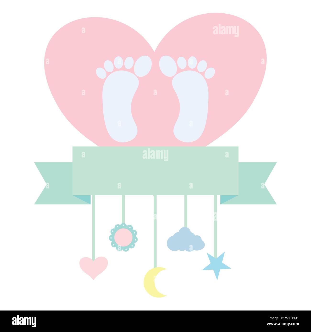 Baby Foot Prints In Heart Love And Mobile Hanging Vector Illustration Design Stock Vector Image Art Alamy
