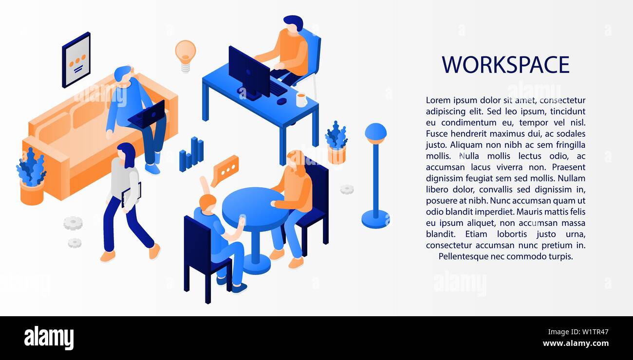 Workspace concept banner, isometric style Stock Vector