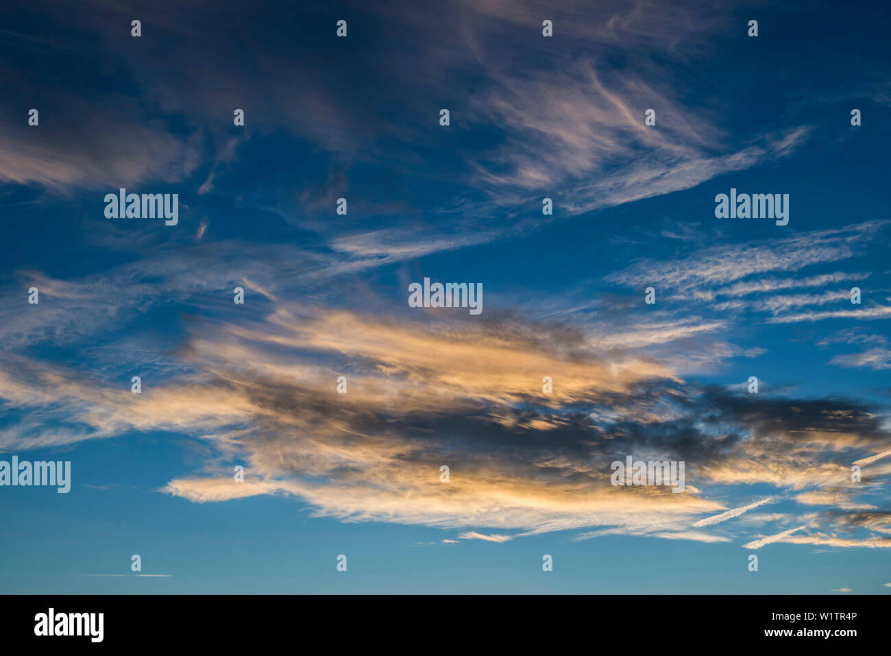 Cirrus clouds and blue sky, sunset Stock Photo