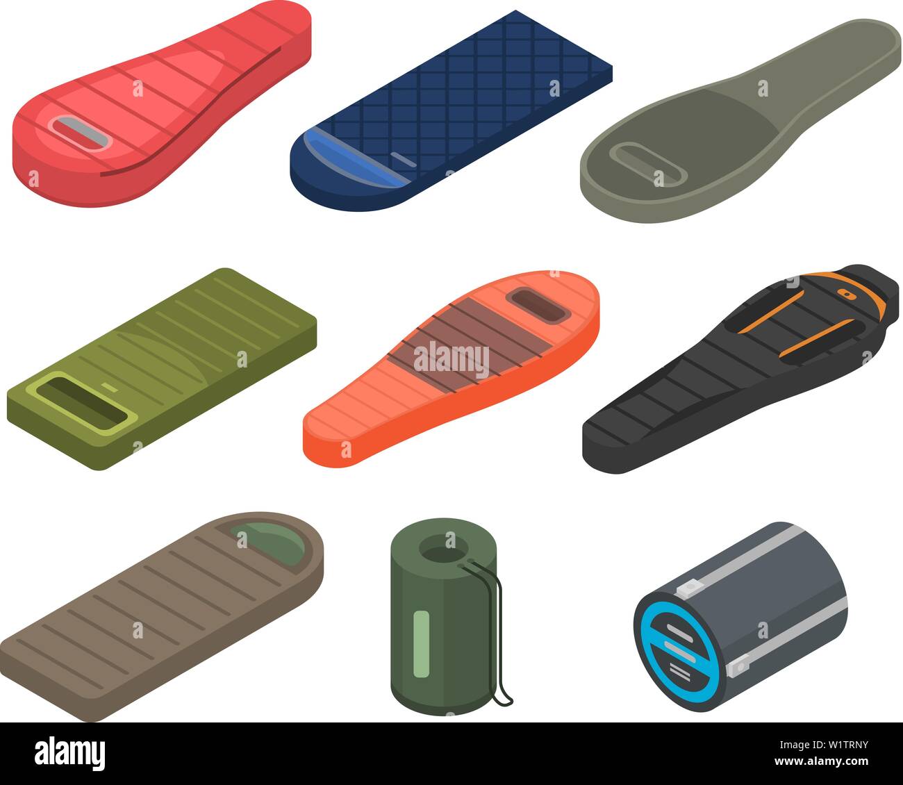 Sleeping bag icons set, isometric style Stock Vector