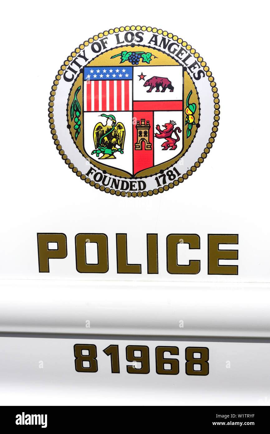 Los Angeles police car logo, Marina del Rey, Los Angeles, California, United States of America Stock Photo