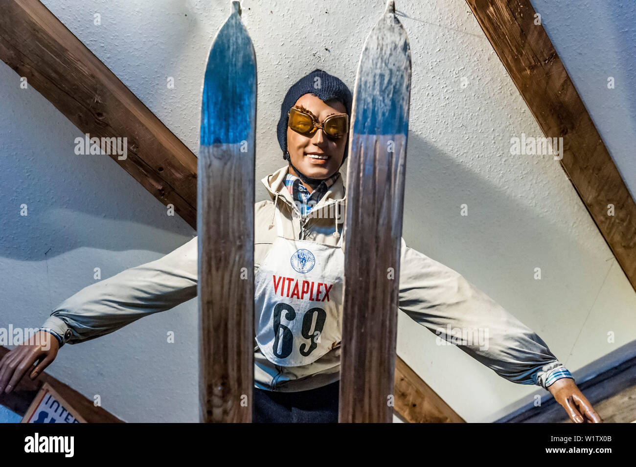 ski jumper, winter sports, museum, Illertal, Hoernerdoerfer, Allgaaeu, Baden-Wuerttemberg, Germany, Europe, winter, Alps Stock Photo