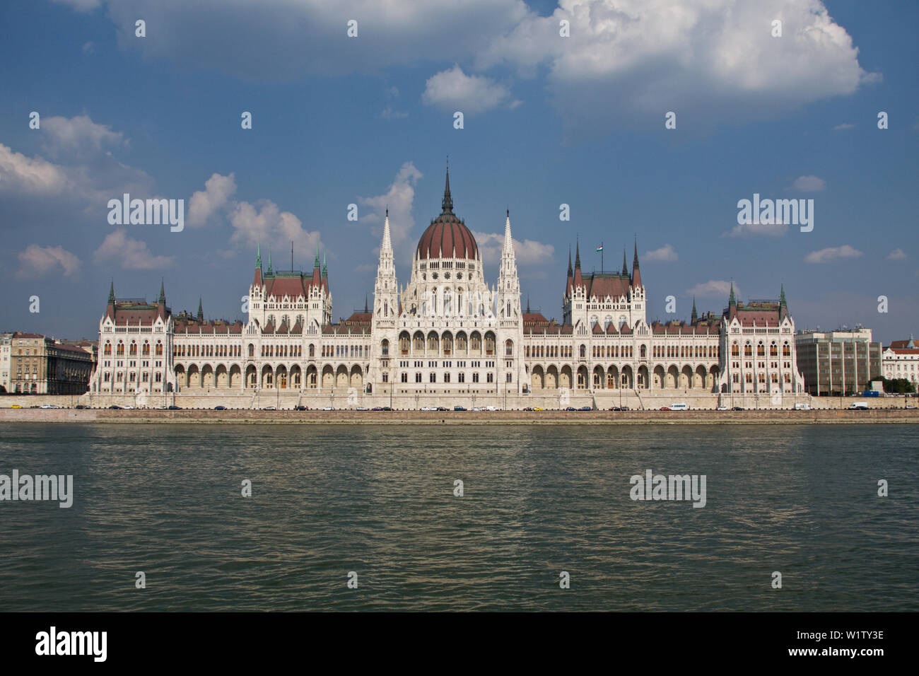 The Hungarian Parliament Building stands on a broad curve of the river Danube, Budapest and was designed by Hungarian architect Imre Steindl Stock Photo