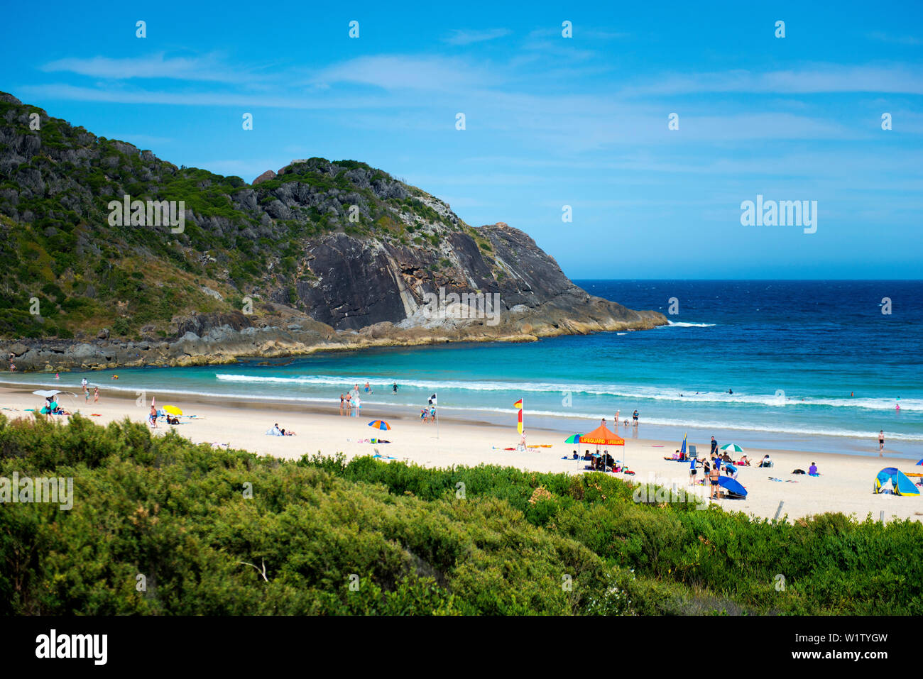 Bordered by rocky headlands, Boomerang Beach is considered one of the