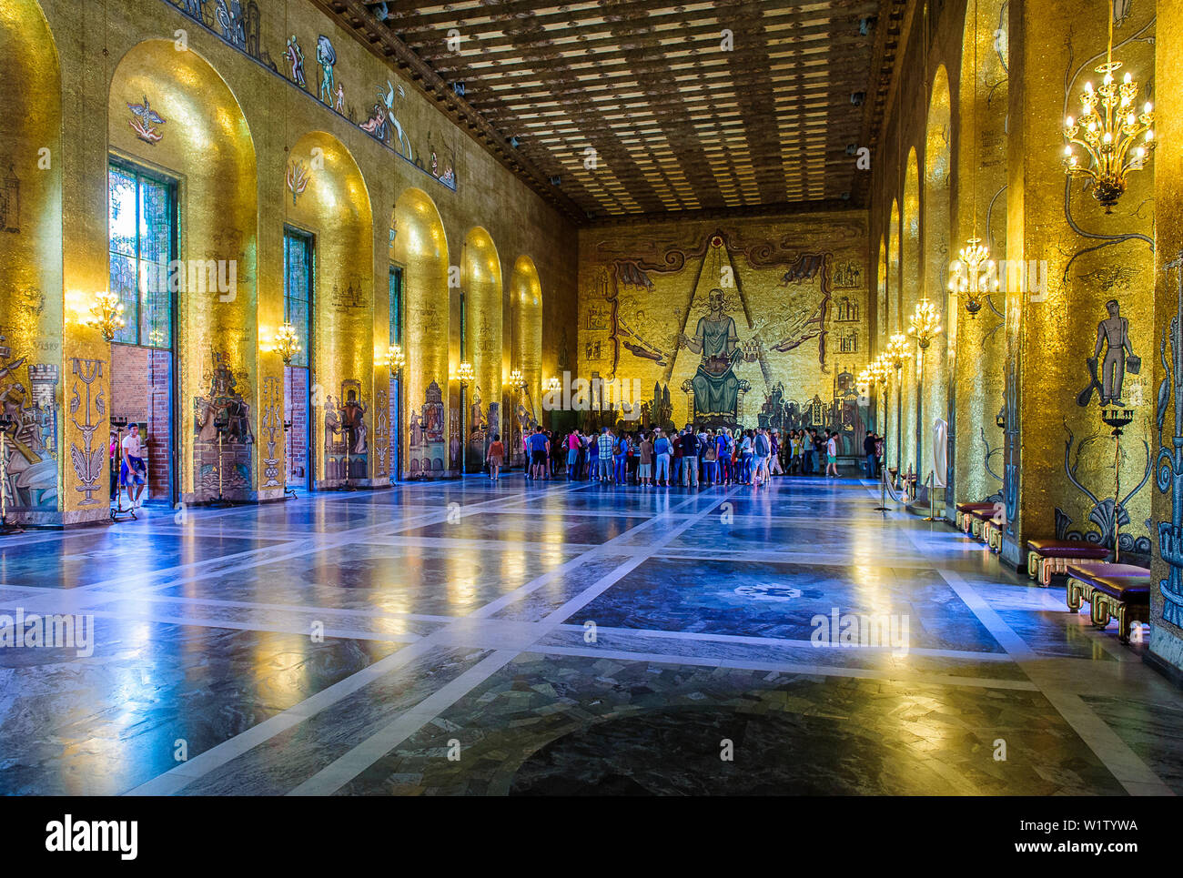Tourist guide in the Golden Hall of the Stadshuset Rathaus, Stockholm ...