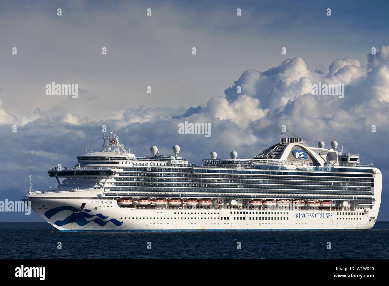 Princess Cruises Big White Luxury Cruise Ship Sailing in Strait of Juan