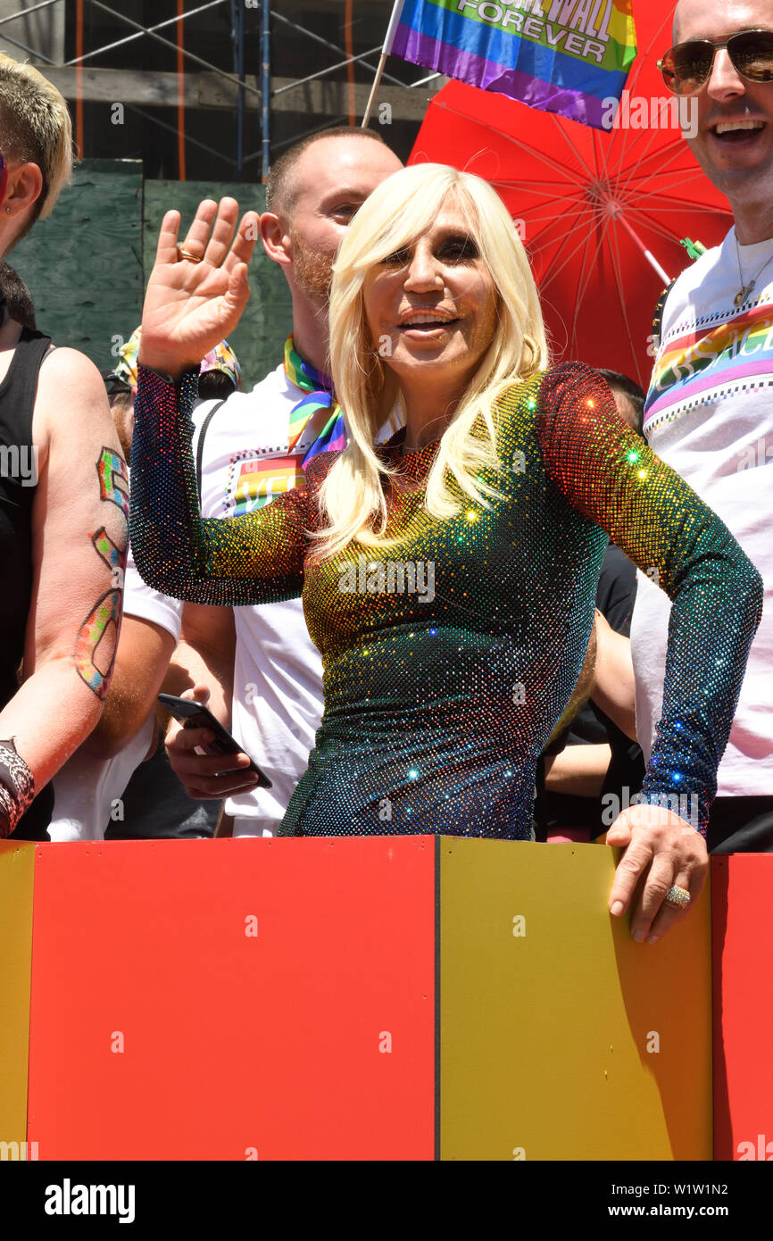 NEW YORK, NY - JUNE 30: Donatella Versace attends the WorldPride NYC 2019  Pride March on June 30, 2019 in New York City Stock Photo - Alamy