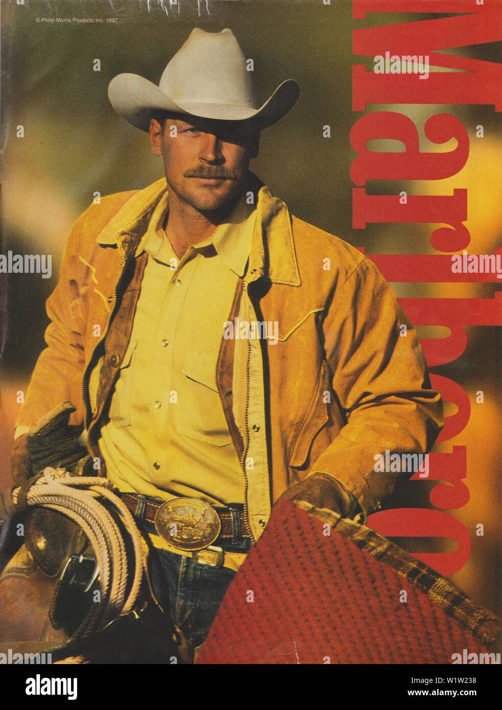 poster advertising Marlboro cigarettes, magazine 1997, No slogan, creative advertisement Marlboro by Philip Morris from 1990s Stock Photo