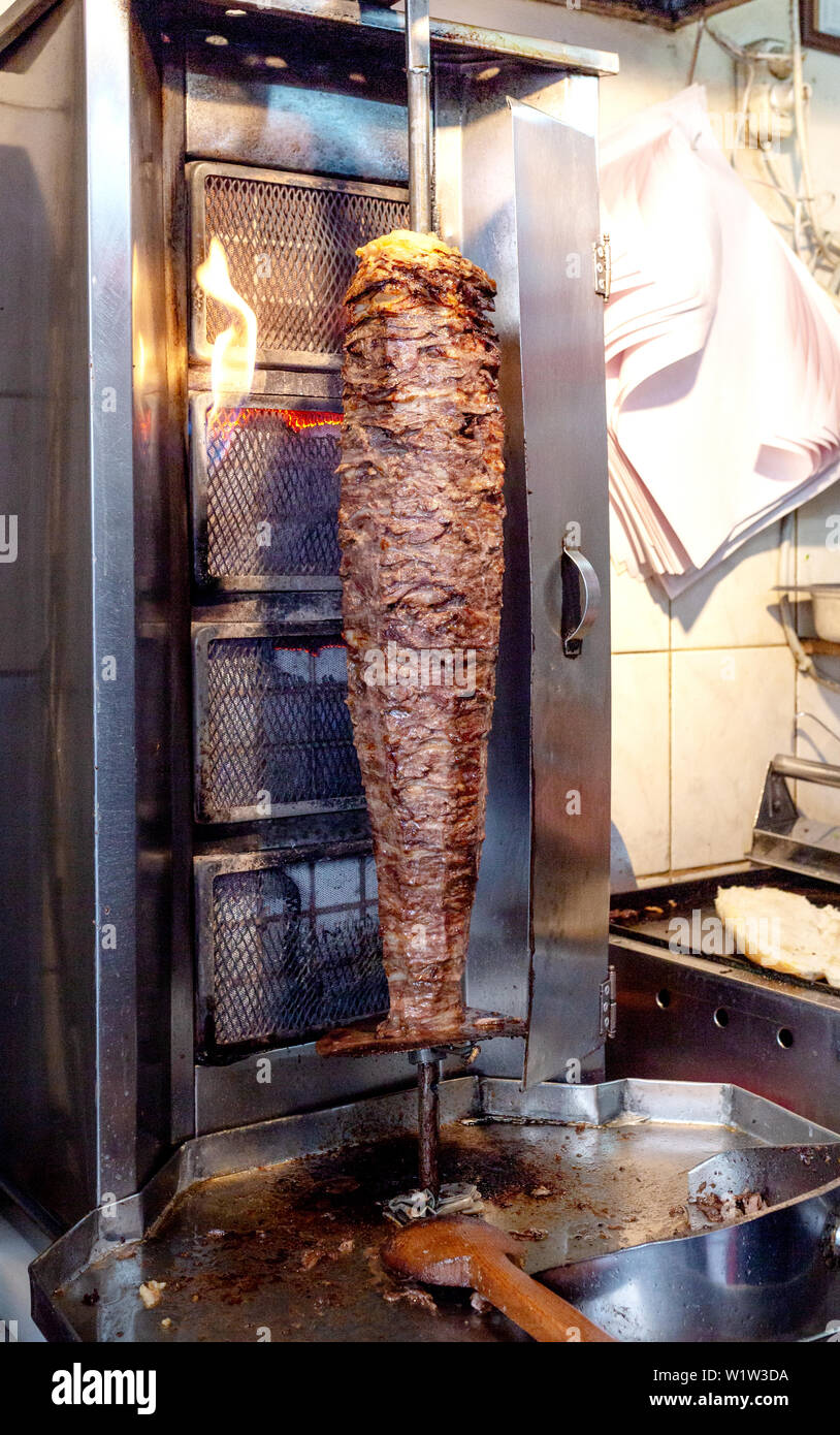 Traditional Turkish Doner Kebab on pole Stock Photo
