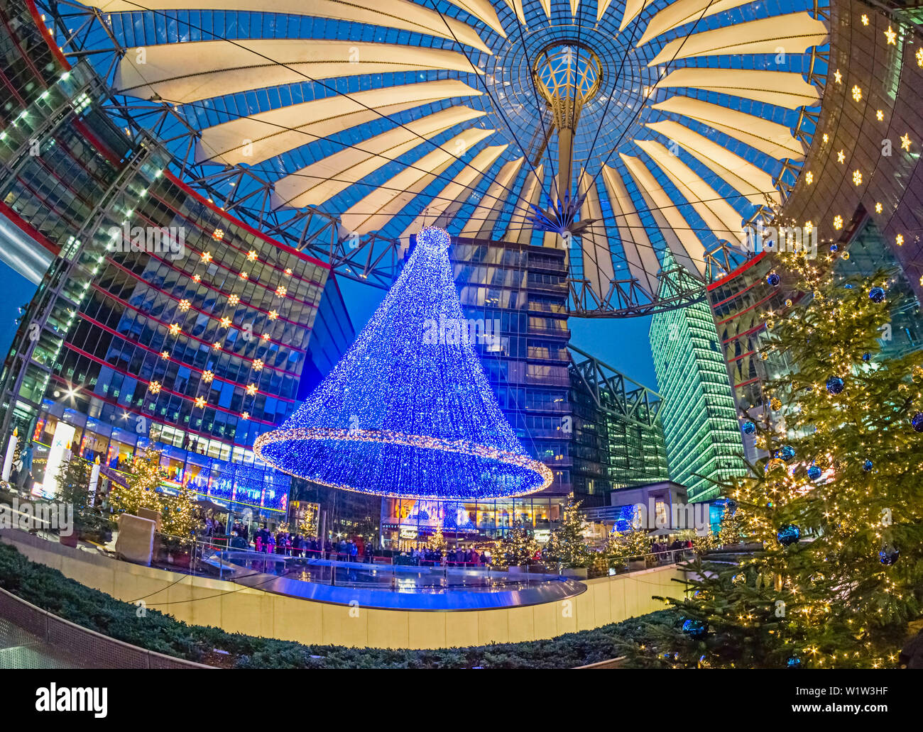 Christmas market at Sony Center, Potsdamer Platz, Berlin Stock Photo