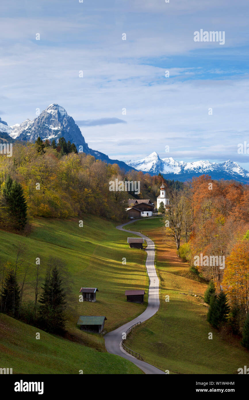 View to Wamberg village, Werdenfelser Land, Bavaria, Germany Stock Photo