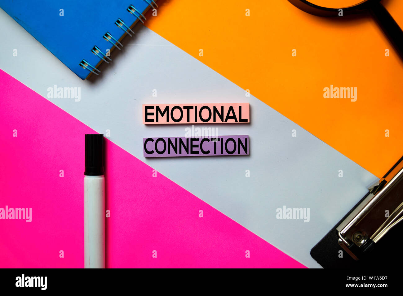 Emotional Connection text on sticky notes with color office desk ...