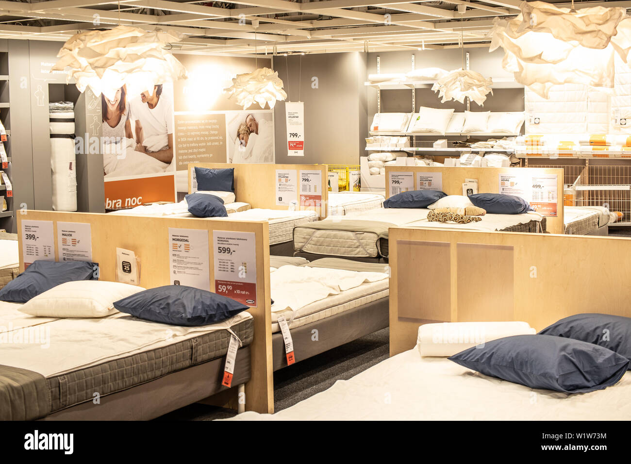 Lodz, Poland, Jan 2019 exhibition interior IKEA store. bed in modern  bedroom. IKEA sells ready-to-assemble furniture, appliances, home  accessories Stock Photo - Alamy