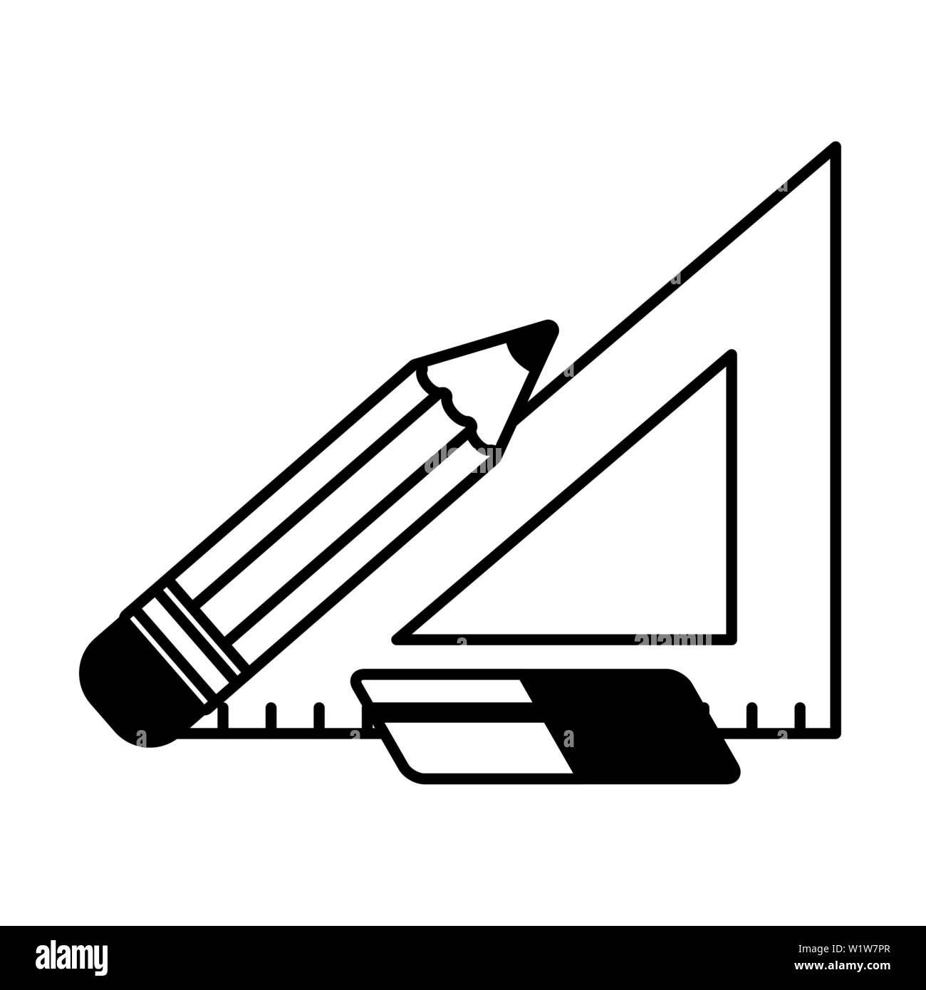 pencil ruler and eraser supply school on white background Stock Vector ...