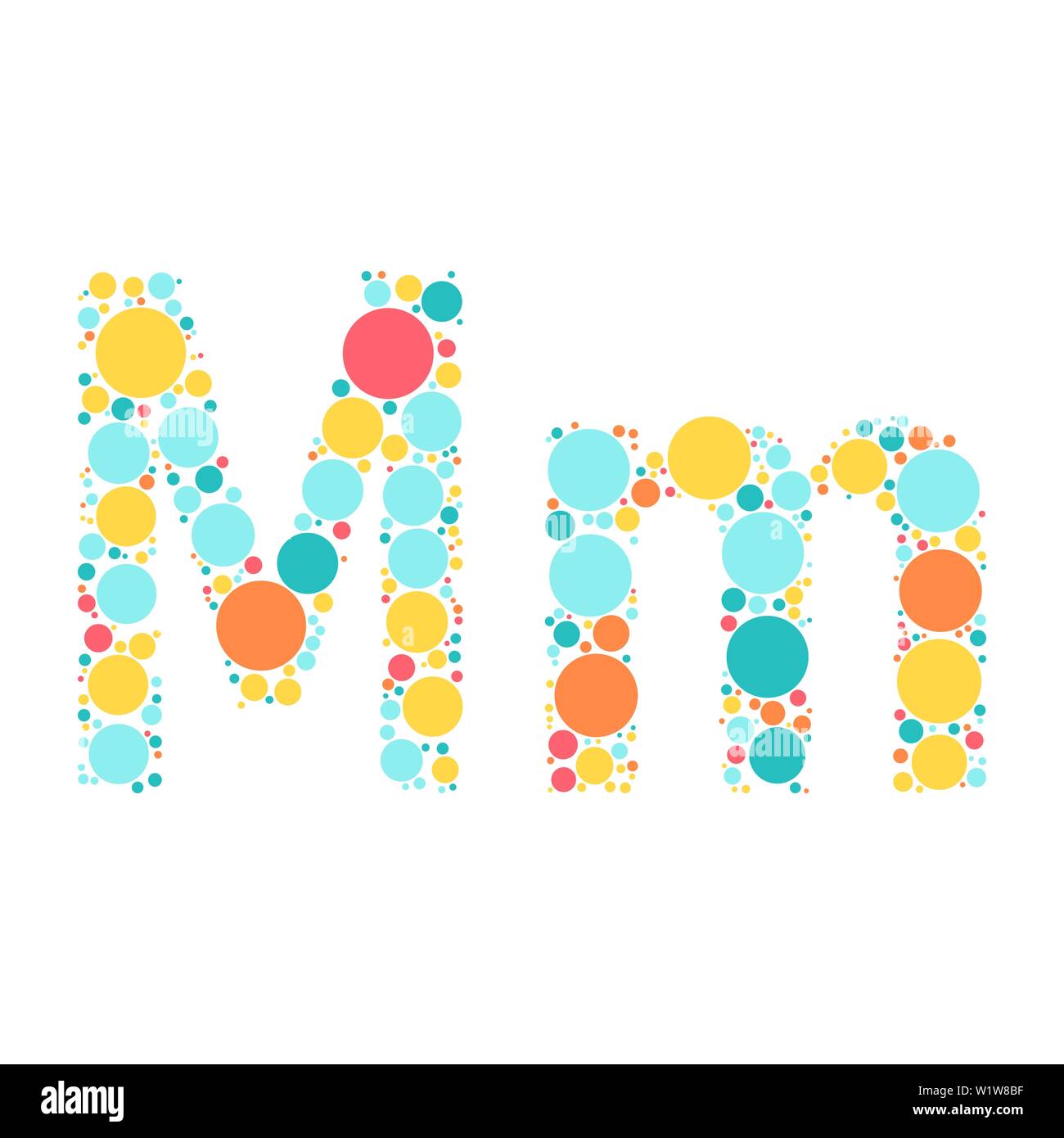 A letter of the alphabet from colored circles laid out by a cheerful mozayka. Vector font illustration. Stock Vector