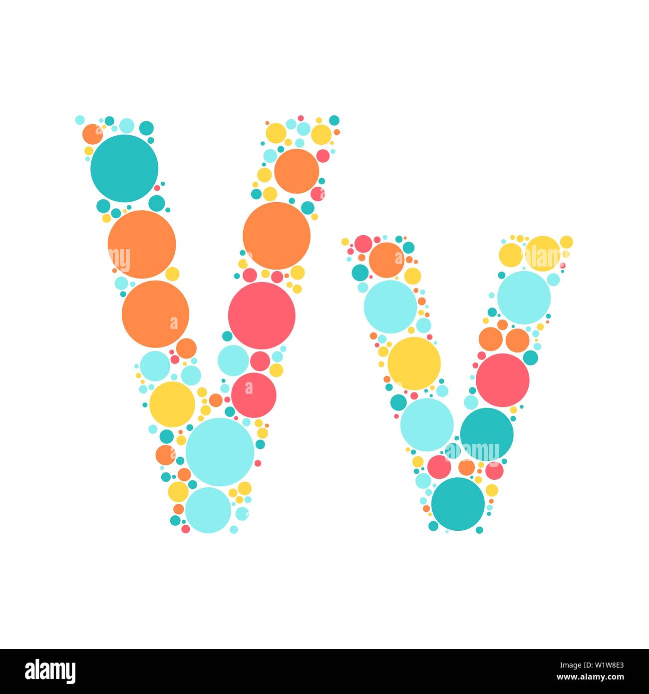 A letter of the alphabet from colored circles laid out by a cheerful mozayka. Vector font illustration. Stock Vector