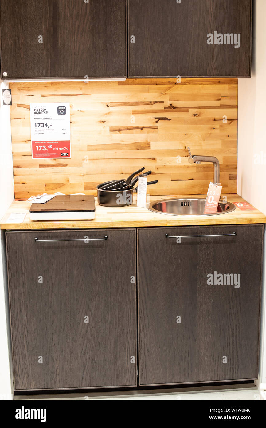Lodz, Poland, Jan 2019 exhibition, interior IKEA store. modern kitchen