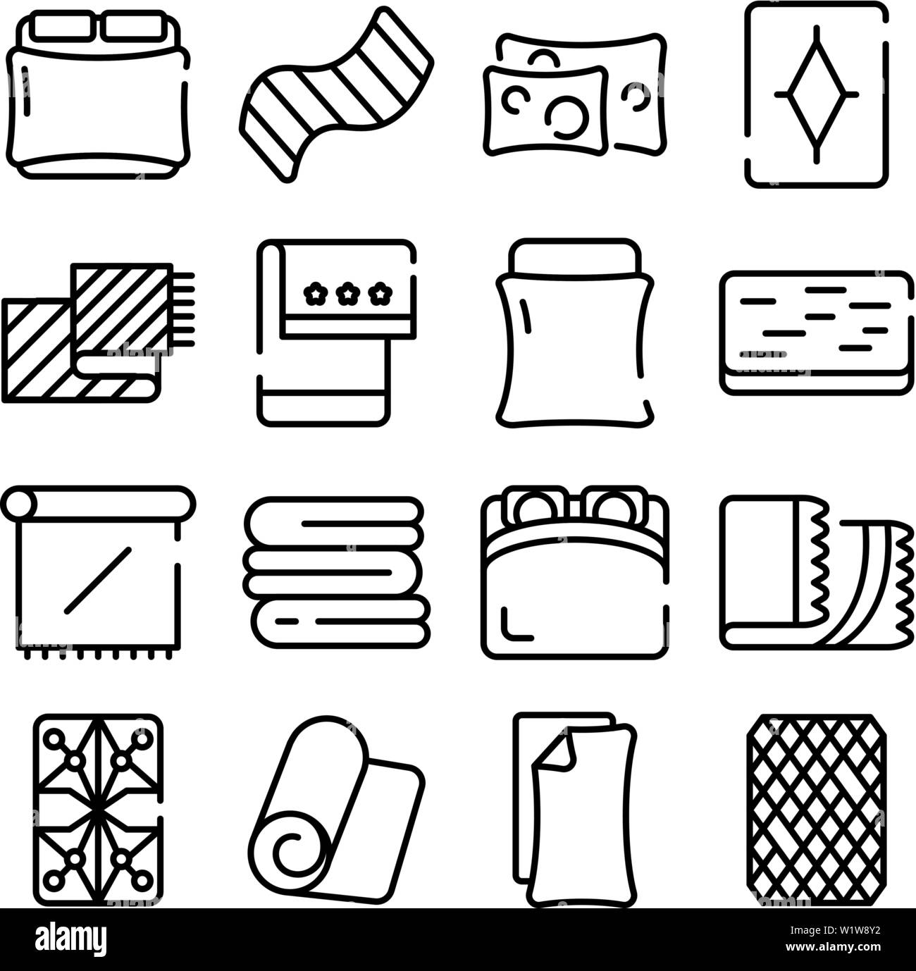 Blanket icons set, outline style Stock Vector