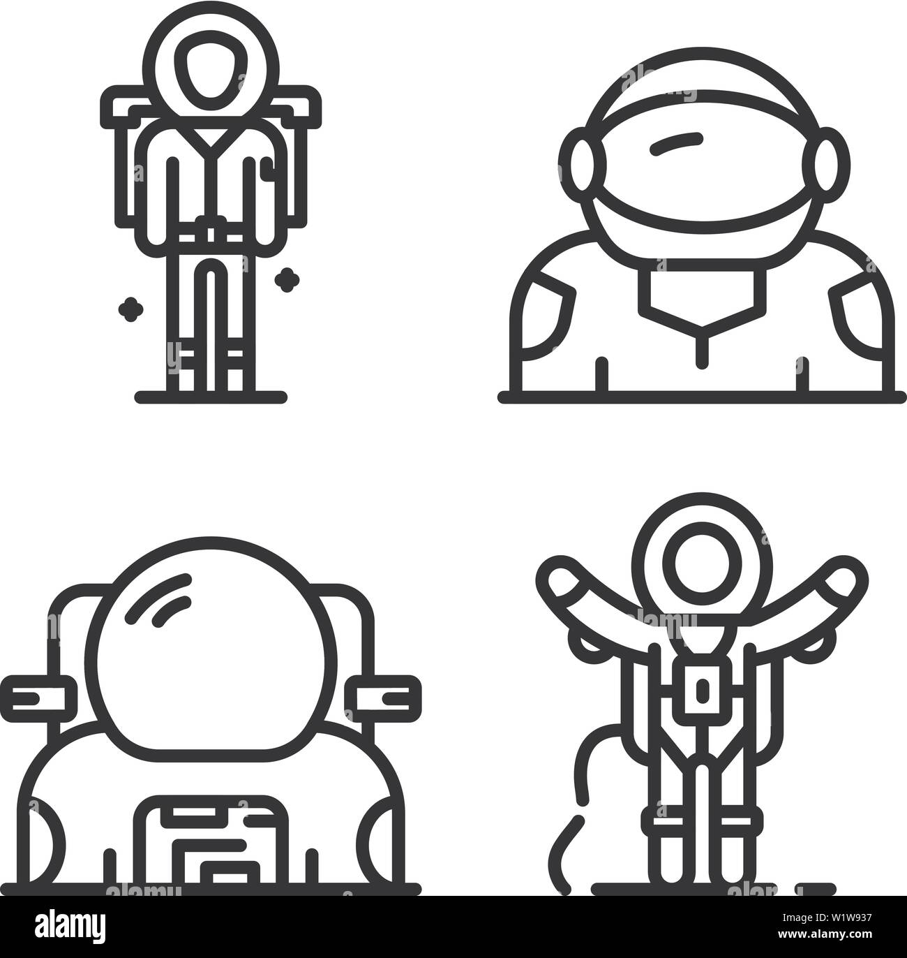 Astronaut icons set, outline style Stock Vector