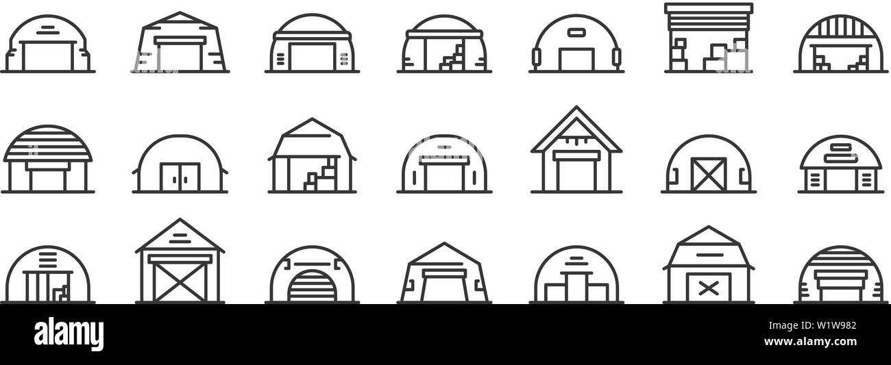 Hangar icons set, outline style Stock Vector