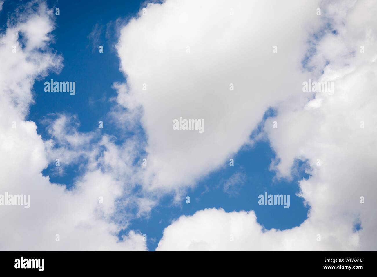 Beautiful sky background. White fluffy clouds on a deep blue sky ...